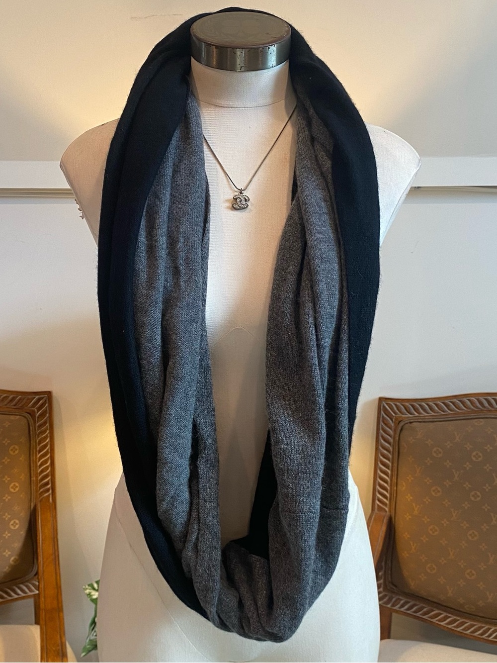 Black and Gray Cashmere Infinity Scarf by Cullen Winter Fashion